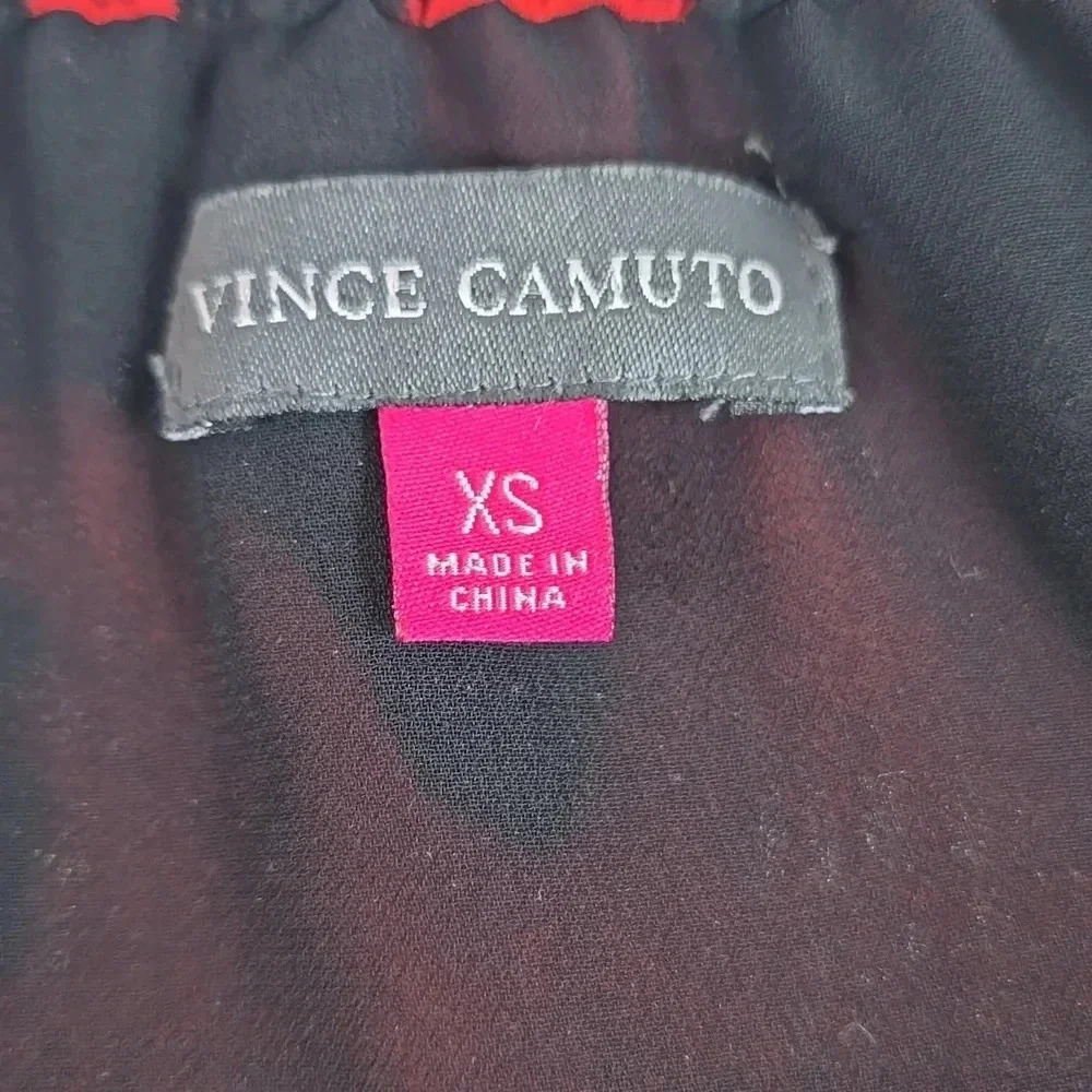 Vince Camuto | Top | Long Sleeve | Pleated front | Red and Black | Size XS - Picture 7 of 8